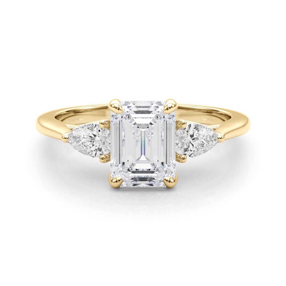 3 Stone Emerald Center Pear Side Stone Ring - Diamonds By Rothschild