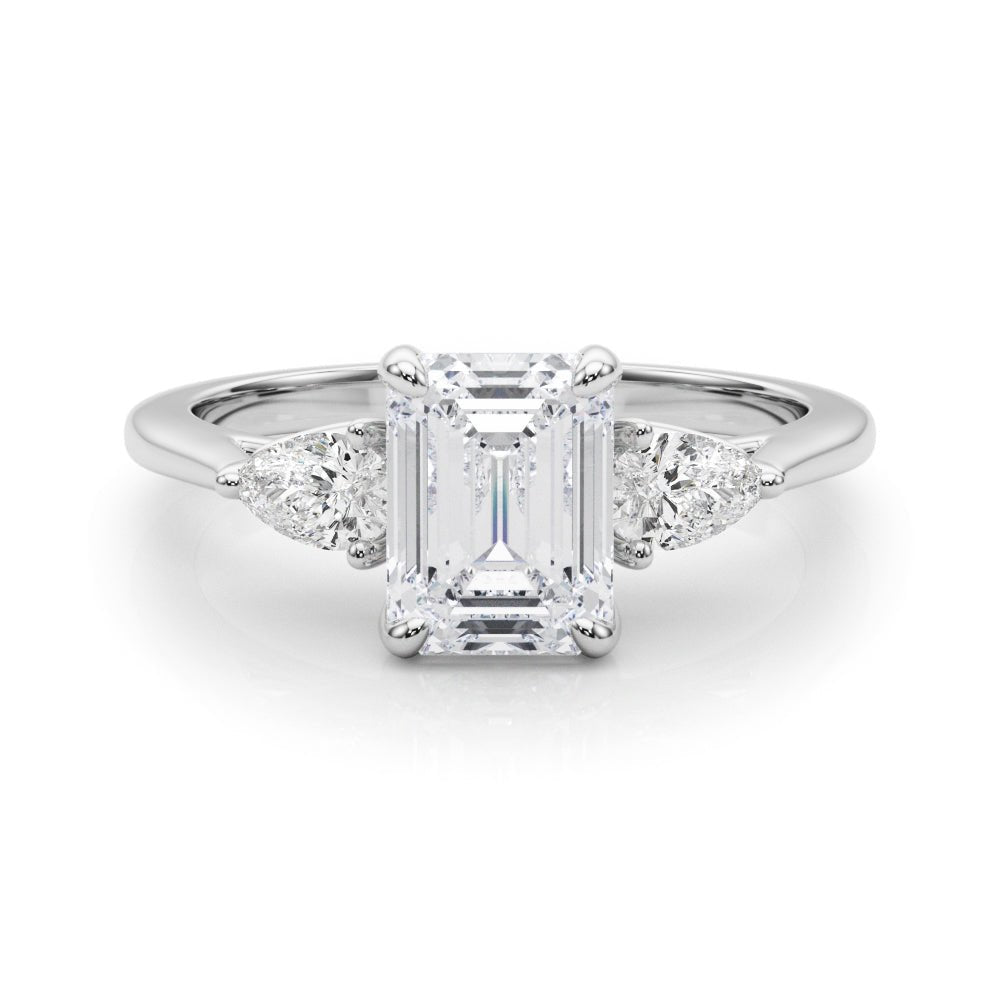 3 Stone Emerald Center Pear Side Stone Ring - Diamonds By Rothschild