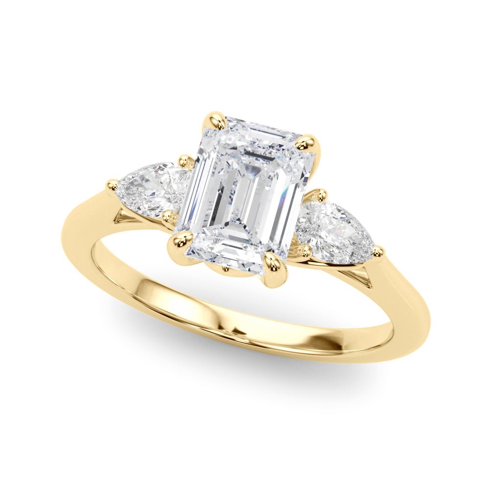 3 Stone Emerald Center Pear Side Stone Ring - Diamonds By Rothschild