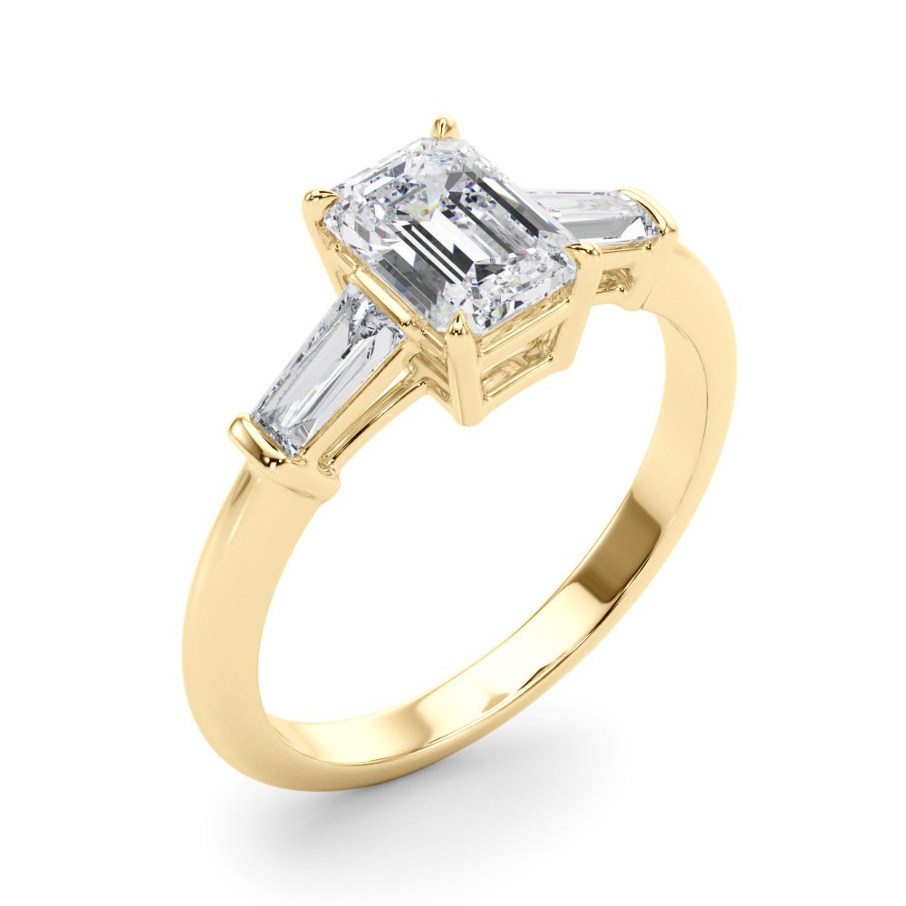 3 Stone Ring Emerald Center Taper Baguette Sides - Diamonds By Rothschild