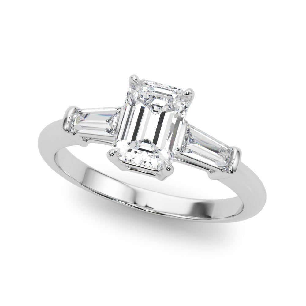 3 Stone Ring Emerald Center Taper Baguette Sides - Diamonds By Rothschild