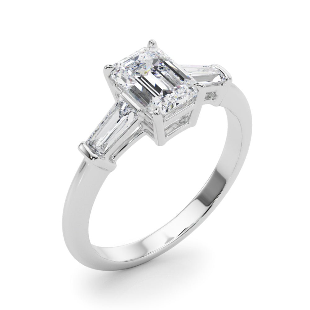 3 Stone Ring Emerald Center Taper Baguette Sides - Diamonds By Rothschild