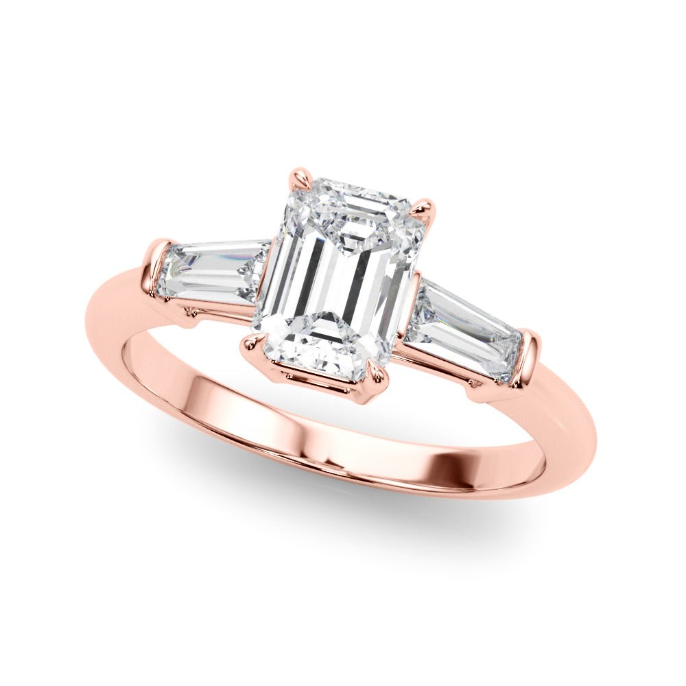 3 Stone Ring Emerald Center Taper Baguette Sides - Diamonds By Rothschild