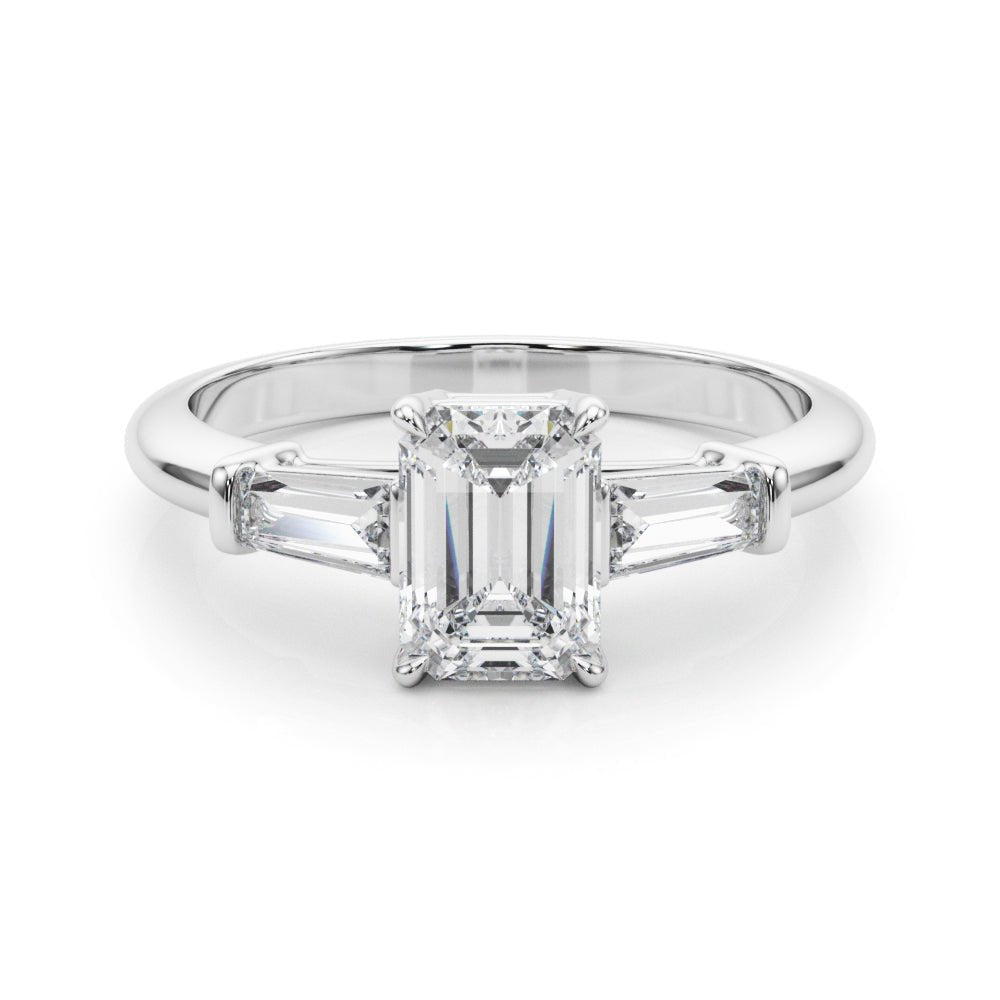 3 Stone Ring Emerald Center Taper Baguette Sides - Diamonds By Rothschild