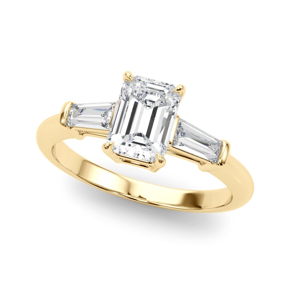 3 Stone Ring Emerald Center Taper Baguette Sides - Diamonds By Rothschild