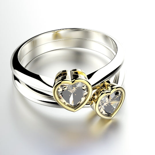 Heart Shape Diamond in Bezel Setting with White and Yellow Gold