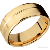 8 mm wide Beveled with Center Accent Groove 14K Yellow Gold band.