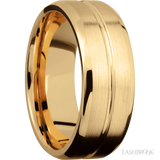 8 mm wide Beveled with Center Accent Groove 14K Yellow Gold band.