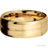 8 mm wide Beveled with Center Accent Groove 14K Yellow Gold band.