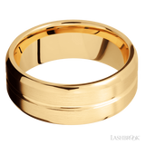 8 mm wide Beveled with Center Accent Groove 14K Yellow Gold band.