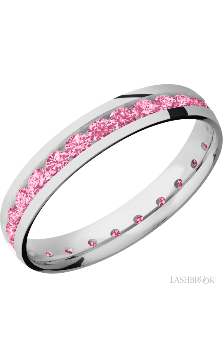 4 mm wide/Domed/Cobalt Chrome band with an Eternity arrangement of .07 carat Round Lab Dark Pink Diamond stones in a Channel setting. - Diamonds By Rothschild