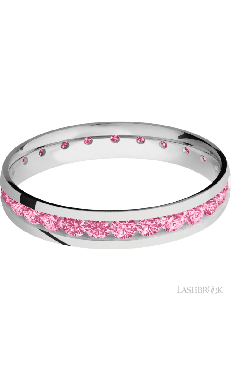 4 mm wide/Domed/Cobalt Chrome band with an Eternity arrangement of .07 carat Round Lab Dark Pink Diamond stones in a Channel setting. - Diamonds By Rothschild