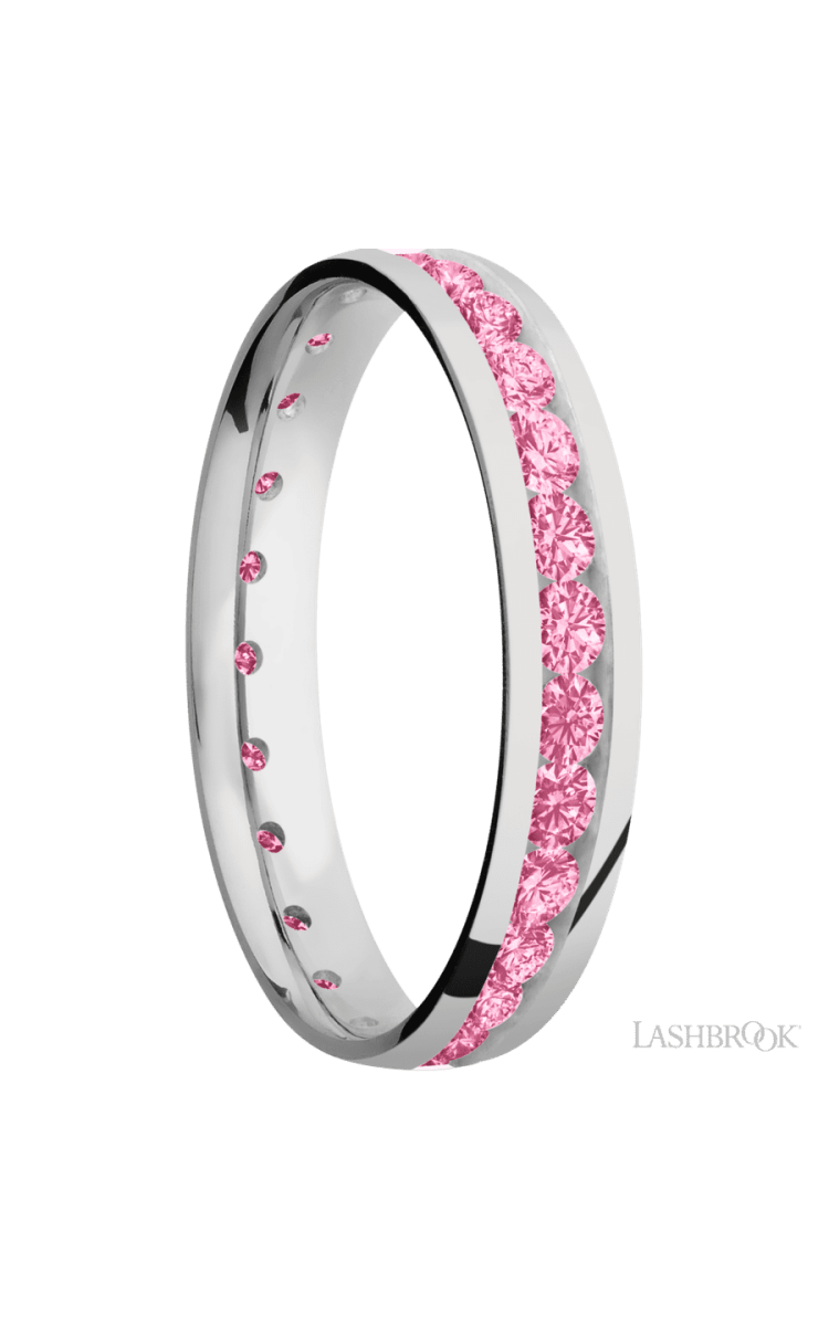 4 mm wide/Domed/Cobalt Chrome band with an Eternity arrangement of .07 carat Round Lab Dark Pink Diamond stones in a Channel setting. - Diamonds By Rothschild