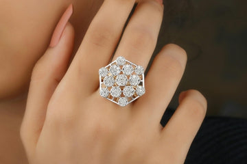 Diamond Fashion Ring with Round Cut Diamonds in Hexagon Shape