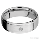 7 mm wide/Flat Grooved Edges/14K White Gold band with an  arrangement of 1, .1 carat Round Diamond stones in a Flush setting.