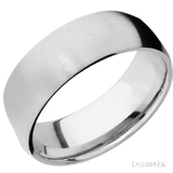 8 mm wide/Domed/14K White Gold band with  two 1 mm Sidebraid inlays of 14K White Gold and featuring a 3 Row Eternity arrangement of .015 carat Round Diamond stones in a Bead Channel setting
