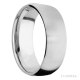 8 mm wide/Domed/14K White Gold band with  two 1 mm Sidebraid inlays of 14K White Gold and featuring a 3 Row Eternity arrangement of .015 carat Round Diamond stones in a Bead Channel setting