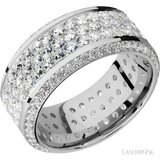 10 mm wide/High Bevel/14K White Gold band with a Bevel Eternity arrangement of .01 carat Round Diamond stones in a Bead setting and featuring a a 3 Row Eternity arrangement of .03 carat Round Diamond stones in a Bead Channel setting