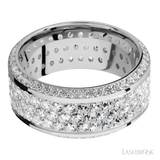 10 mm wide/High Bevel/14K White Gold band with a Bevel Eternity arrangement of .01 carat Round Diamond stones in a Bead setting and featuring a a 3 Row Eternity arrangement of .03 carat Round Diamond stones in a Bead Channel setting