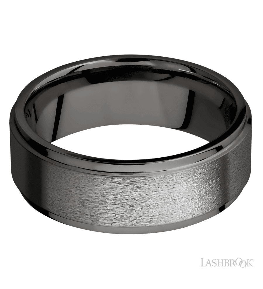 8 mm wide Flat Grooved Edges Tantalum Noir band.