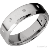 7 mm wide/High Bevel/14K White Gold band with a 9X Even arrangement of .03 carat Round Diamond stones in a Flush setting.