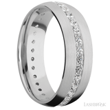 7 mm wide/Domed/14K White Gold band with an Eternity arrangement of .03 carat Round Diamond stones in a Bead Channel setting.
