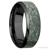 8 mm wide/High Bevel/Zirconium band with one 5 mm Centered inlay of Ocean Jasper.
