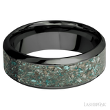 8 mm wide/High Bevel/Zirconium band with one 5 mm Centered inlay of Ocean Jasper.
