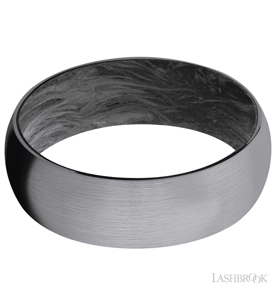 7 mm wide Domed Tantalum band featuring a Forged Carbon Fiber sleeve.