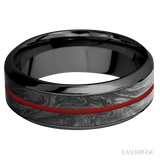 8 mm wide/High Bevel/Zirconium band featuring inlays of Forged Carbon Fiber and USMC Red.