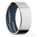 8 mm wide Flat Cobalt Chrome band featuring a Navy Blue sleeve.