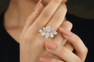 Custom Fashion Ring in Yellow Gold with Marquise Cut Diamonds in Flower Shape