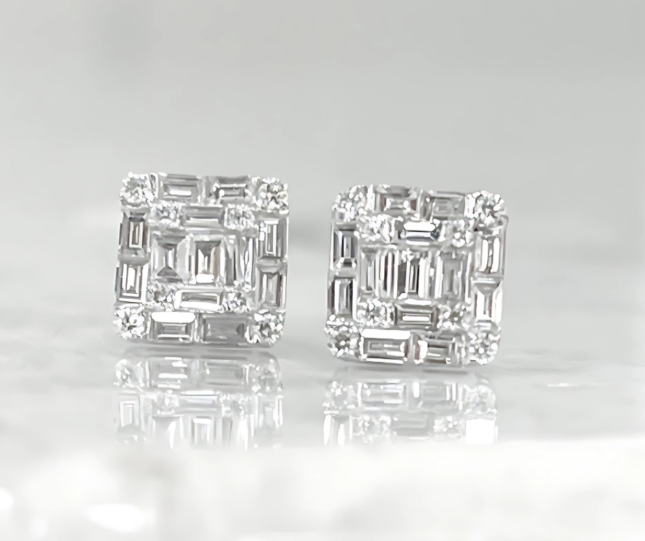 Square Diamond Stud Earrings