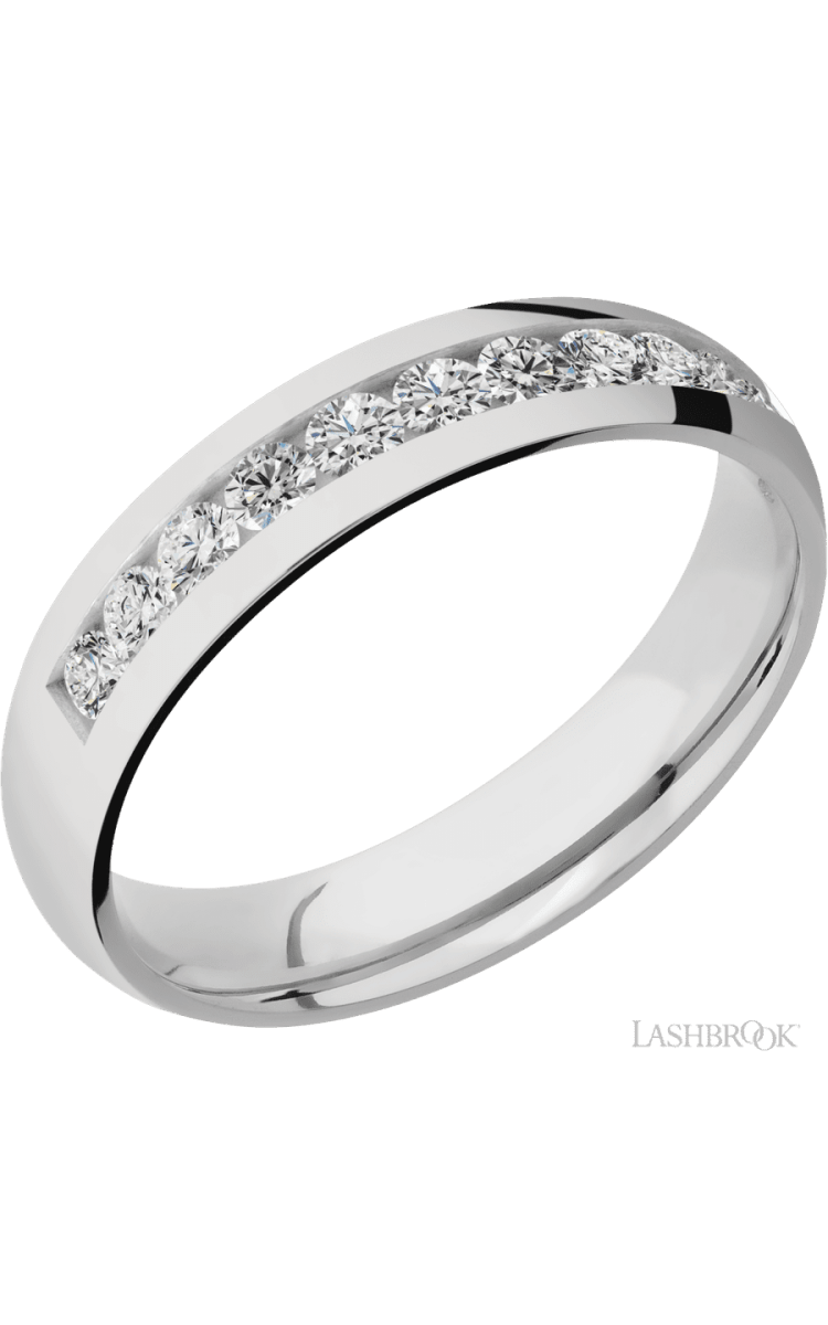 5 mm wide/Domed/Cobalt Chrome band with a Half Eternity arrangement of .07 carat Round Diamond stones in a Channel setting. - Diamonds By Rothschild