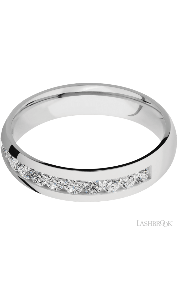 5 mm wide/Domed/Cobalt Chrome band with a Half Eternity arrangement of .07 carat Round Diamond stones in a Channel setting. - Diamonds By Rothschild