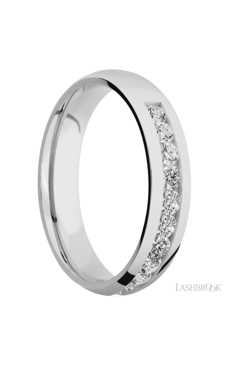 5 mm wide/Domed/Cobalt Chrome band with a Half Eternity arrangement of .07 carat Round Diamond stones in a Channel setting. - Diamonds By Rothschild