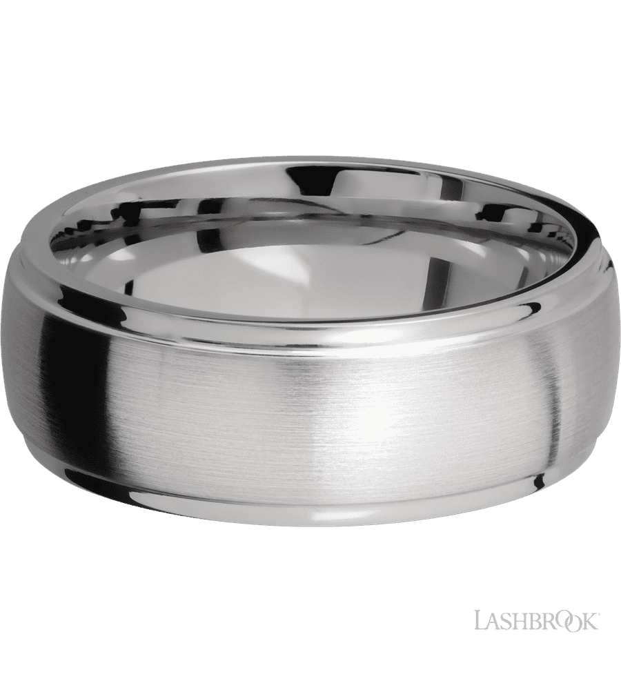 8 mm wide Domed Stepped Down Edges Titanium band.