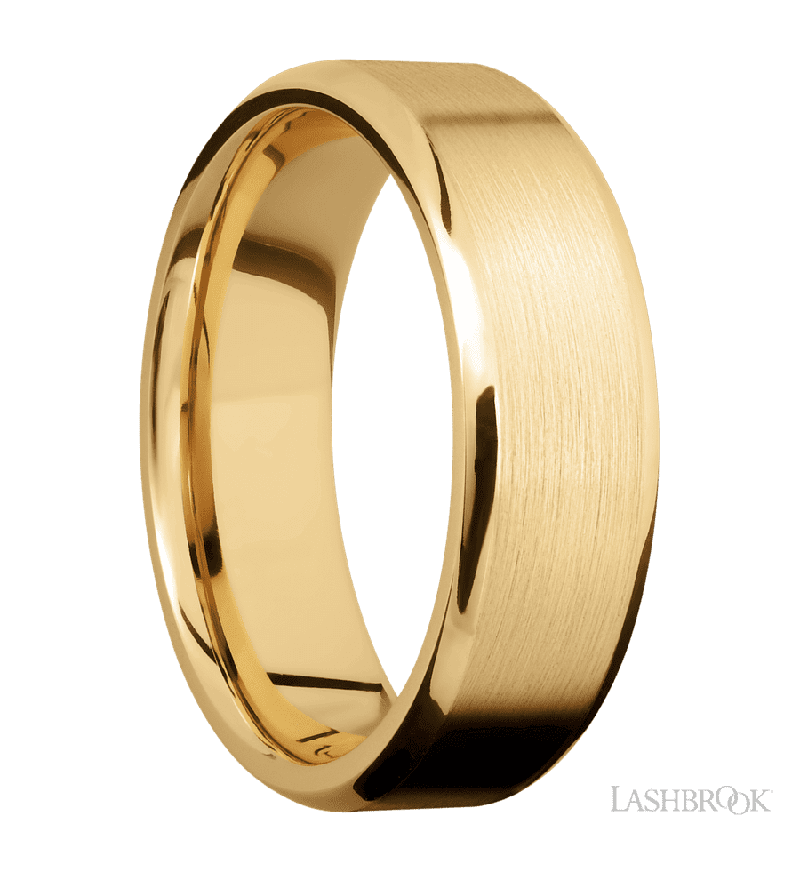 7 mm wide Beveled 10K Yellow Gold band.