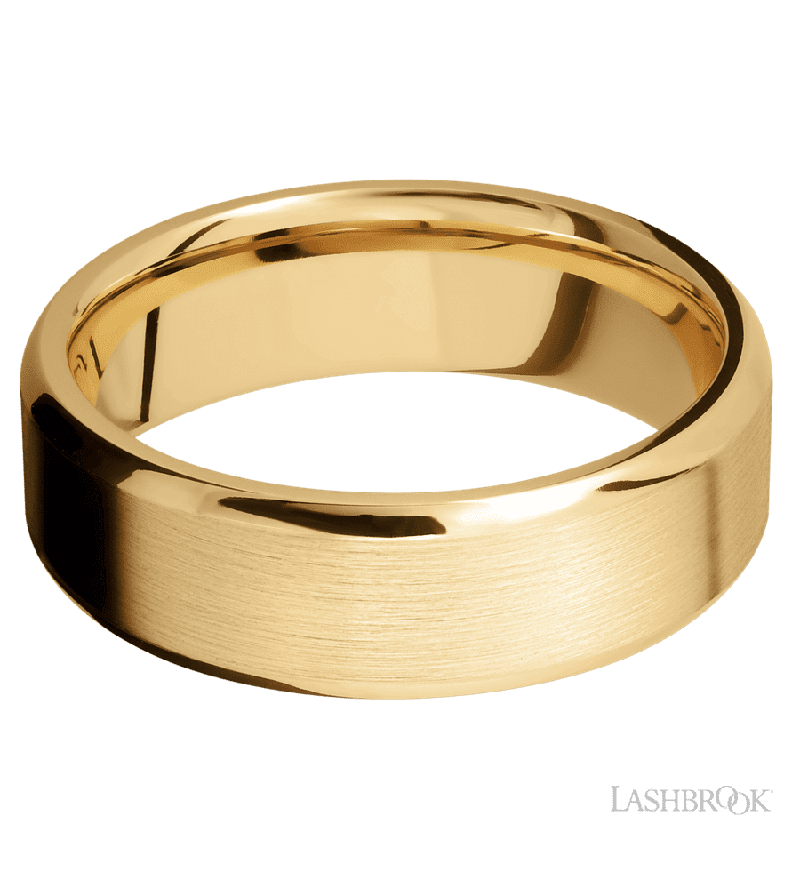 7 mm wide Beveled 10K Yellow Gold band.