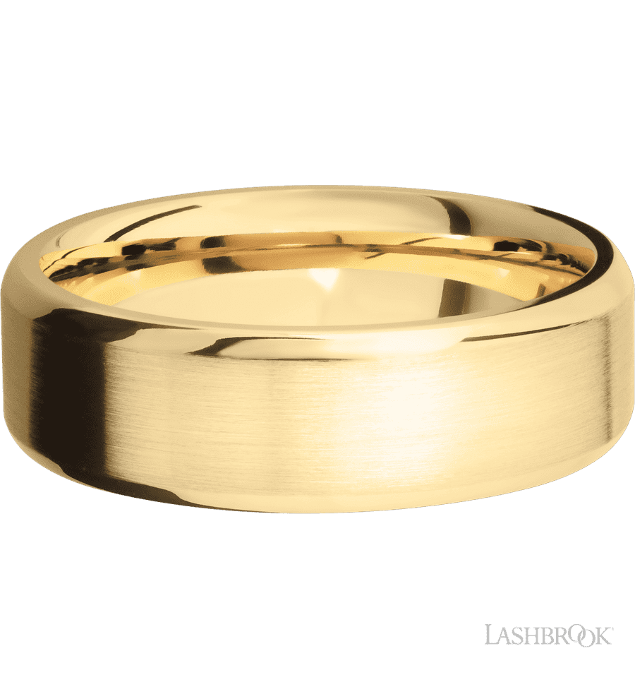 7 mm wide Beveled 10K Yellow Gold band.