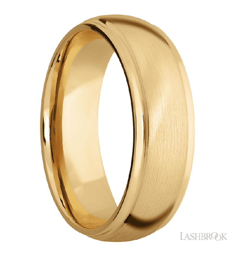 7 mm wide Domed Stepped Down Edges 10K Yellow Gold band.