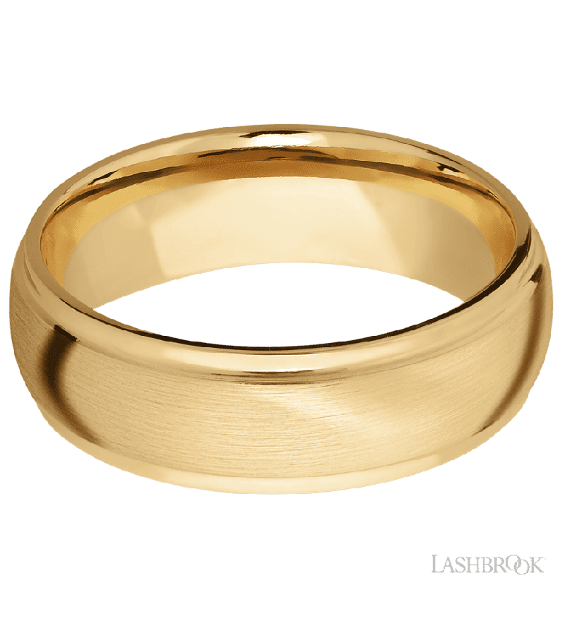 7 mm wide Domed Stepped Down Edges 10K Yellow Gold band.