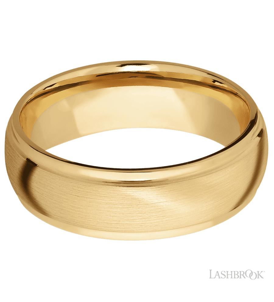 7 mm wide Domed Stepped Down Edges 10K Yellow Gold band.