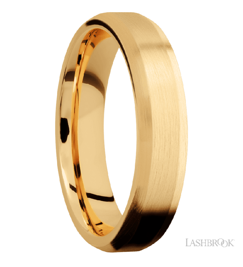 5 mm wide Beveled 14K Yellow Gold band.