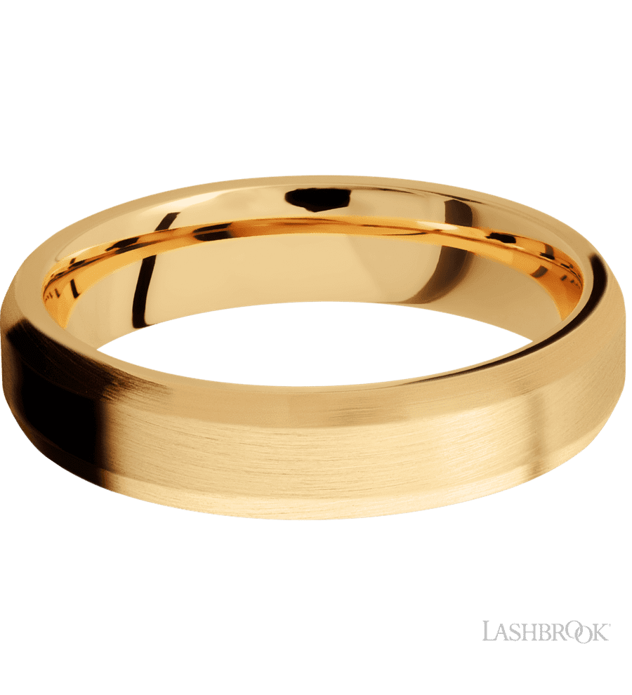 5 mm wide Beveled 14K Yellow Gold band.