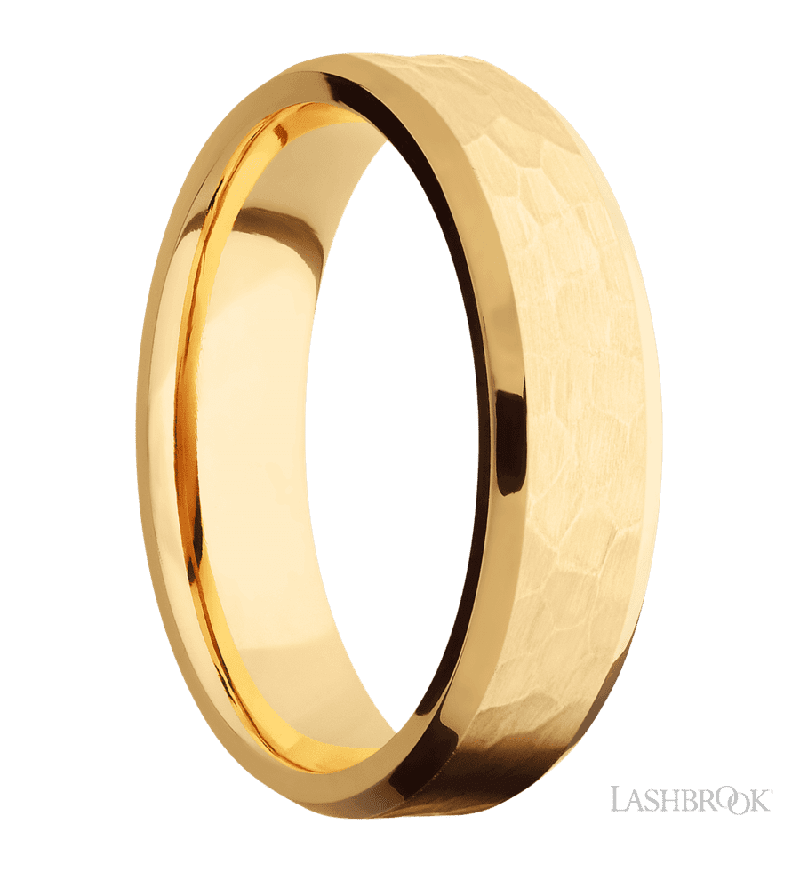 6 mm wide Beveled 14K Yellow Gold band.