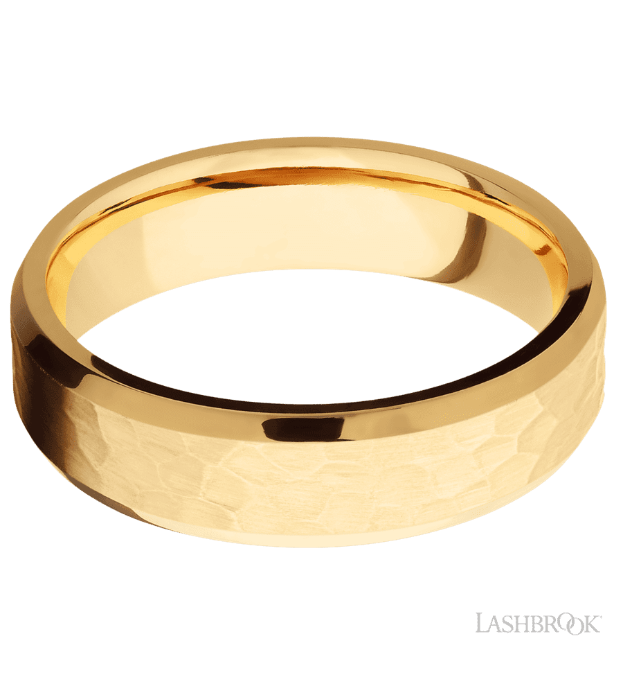 6 mm wide Beveled 14K Yellow Gold band.