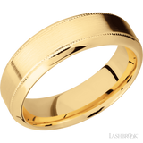 7 mm wide High Bevel Milgrain 14K Yellow Gold band.