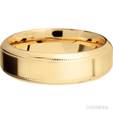 7 mm wide High Bevel Milgrain 14K Yellow Gold band.