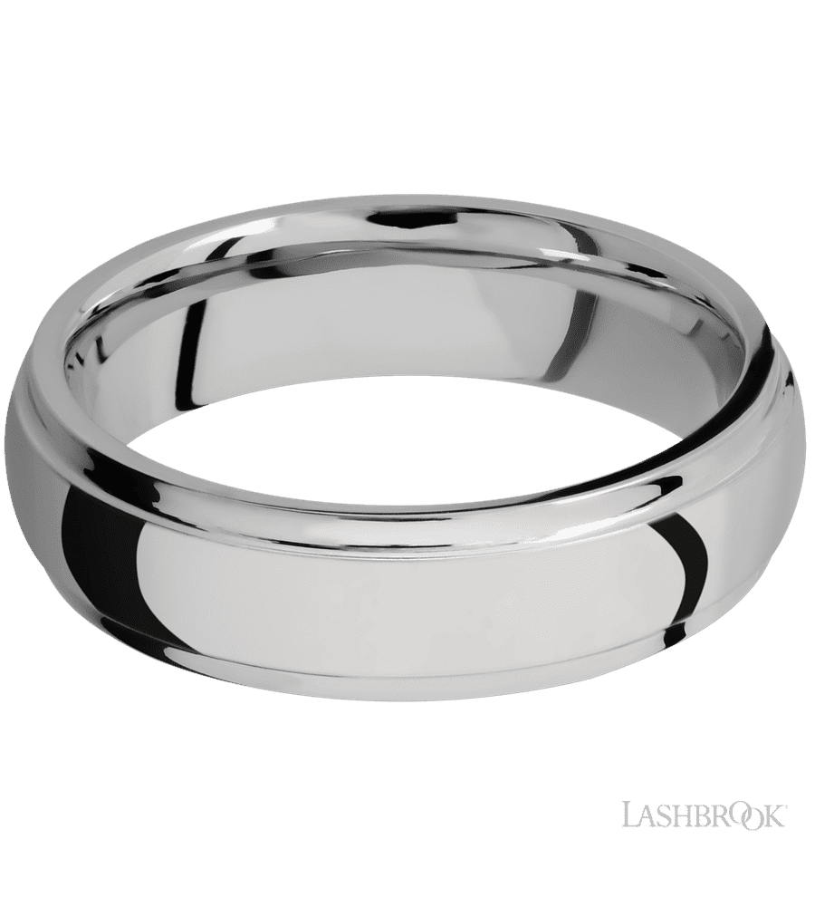 6 mm wide Domed Stepped Down Edges Titanium band.